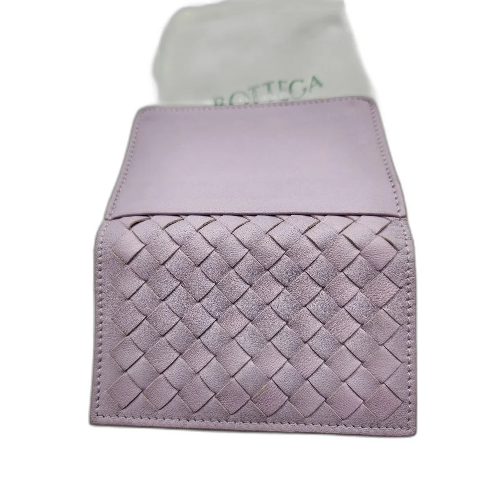 Bottega Veneta Lilac Intrecciato Leather Card Case Wallet Snap Closure w/ Box - Picture 4 of 11